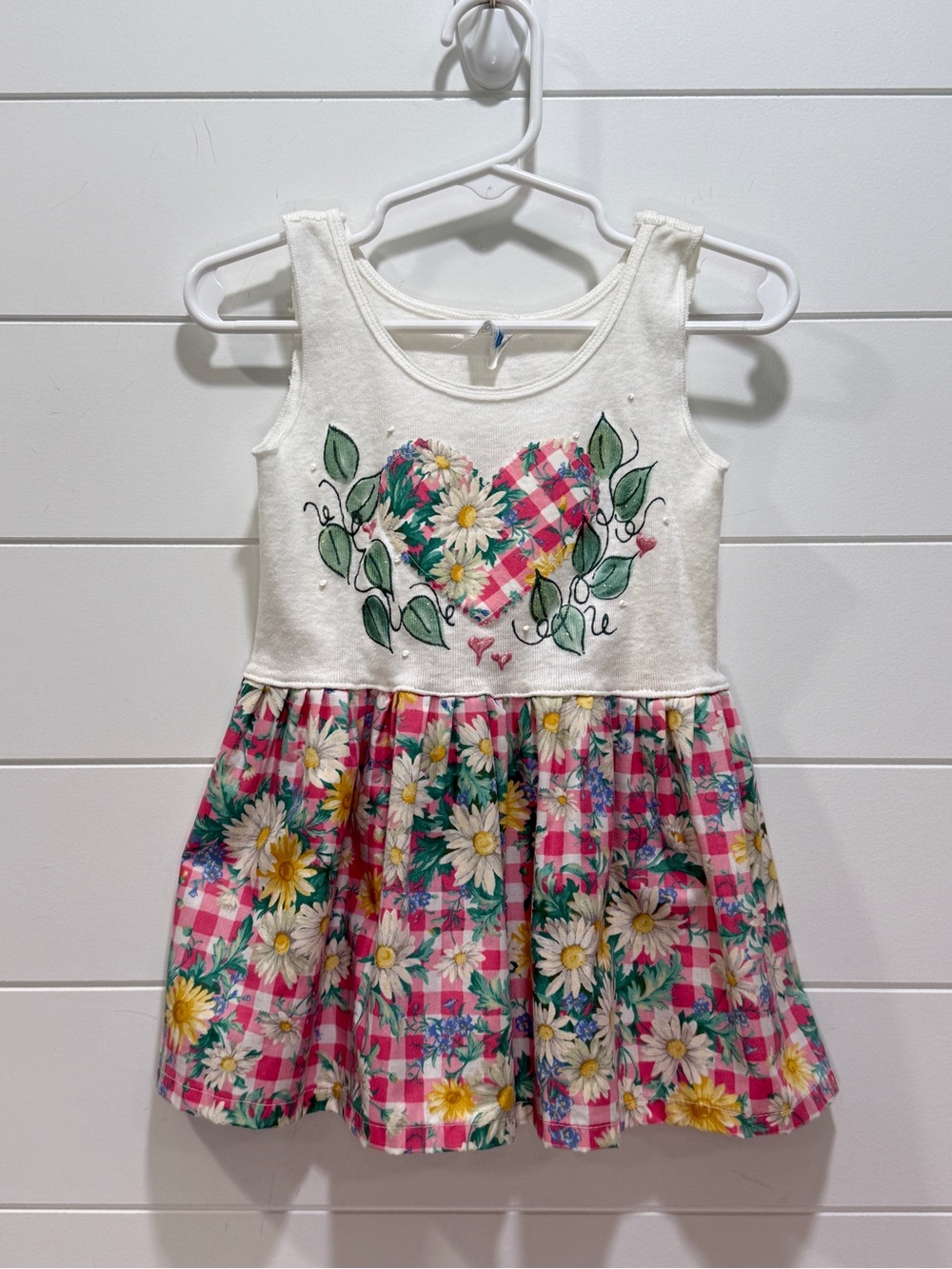 Vintage Girls' Pink Floral Heart Tank Dress